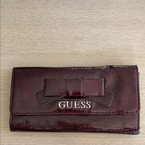 Guess Maroon Wallet with Bow Accent